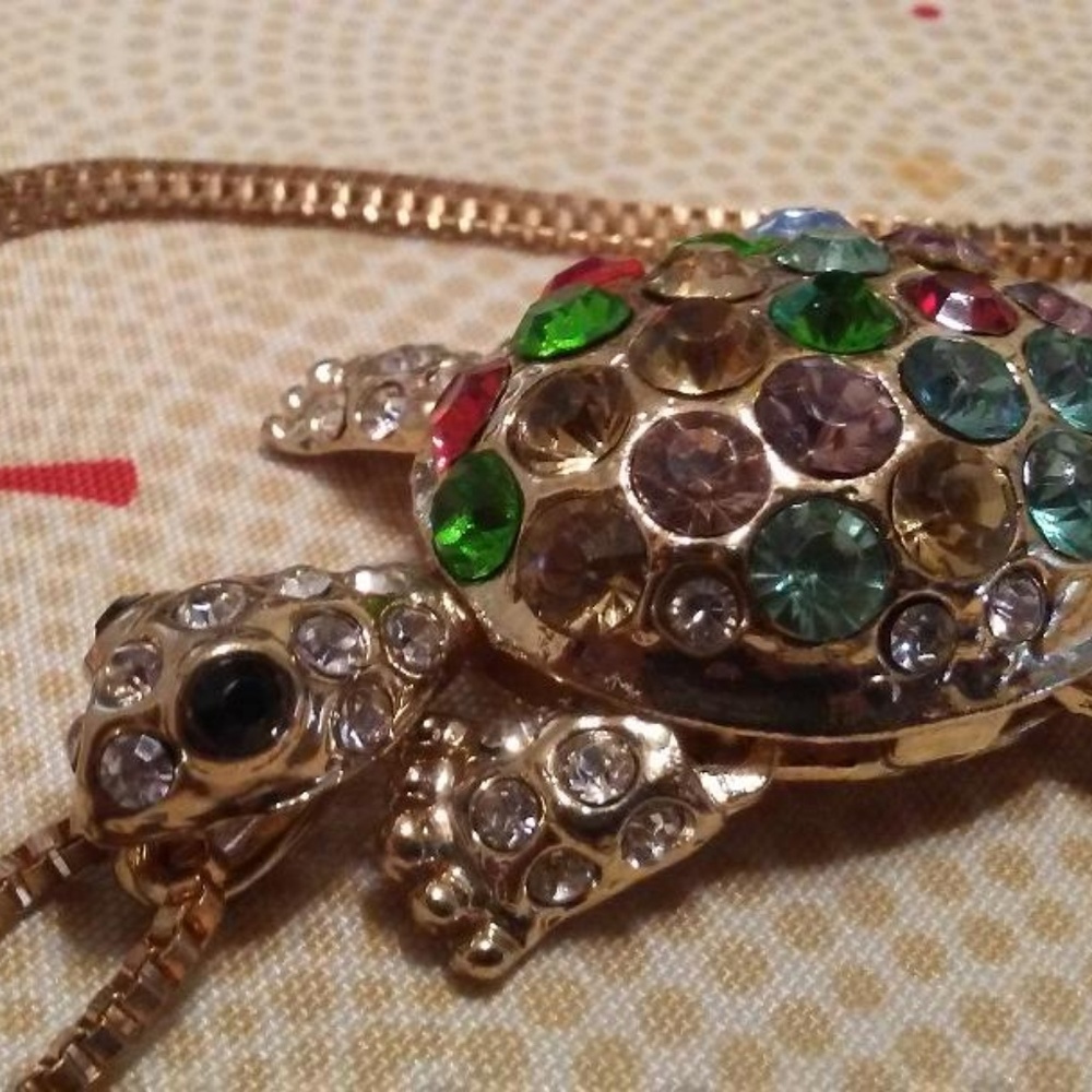 Betsey Johsnon Gold Tone Crystal Turltle Necklace